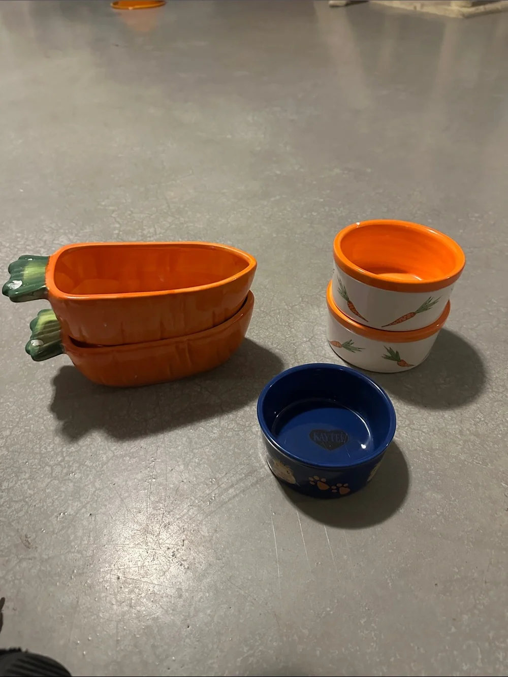 Ceramic Carrot & Paw Print Kids Feeding Bowls - Orange, Blue